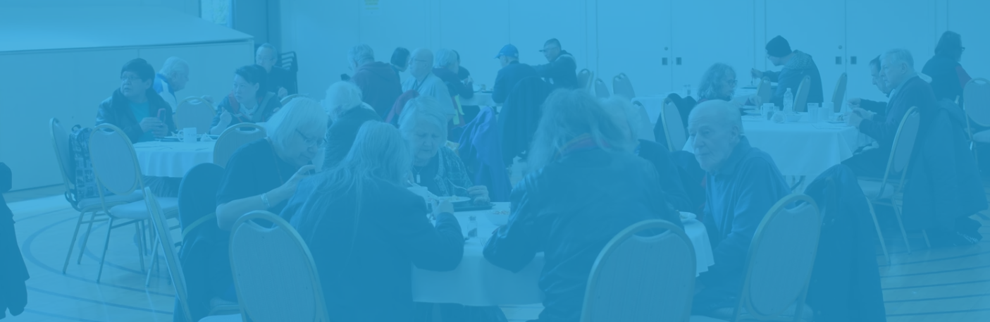 A banner depicting one of our weekly community meals.